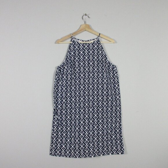 Boden Women Blue Geometric Sleeveless Racer Neck Mini Dress 8 Jersey Summer 194 - Picture 1 of 10